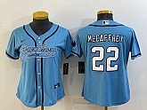 Women's Carolina Panthers #22 Christian McCaffrey Blue With Patch Cool Base Stitched Baseball Jersey,baseball caps,new era cap wholesale,wholesale hats