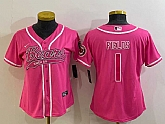 Women's Chicago Bears #1 Justin Fields Pink With Patch Cool Base Stitched Baseball Jersey,baseball caps,new era cap wholesale,wholesale hats