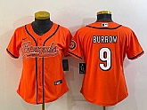 Women's Cincinnati Bengals #9 Joe Burrow Orange With Patch Cool Base Stitched Baseball Jersey,baseball caps,new era cap wholesale,wholesale hats