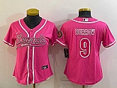 Women's Cincinnati Bengals #9 Joe Burrow Pink With Patch Cool Base Stitched Baseball Jersey,baseball caps,new era cap wholesale,wholesale hats