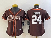 Women's Cleveland Browns #24 Nick Chubb Brown With Patch Cool Base Stitched Baseball Jersey,baseball caps,new era cap wholesale,wholesale hats