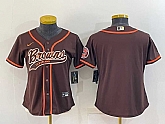 Women's Cleveland Browns Blank Brown With Patch Cool Base Stitched Baseball Jersey