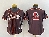 Women's Cleveland Browns Brown Team Big Logo With Patch Cool Base Stitched Baseball Jersey
