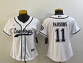Women's Dallas Cowboys #11 Micah Parsons White With Patch Cool Base Stitched Baseball Jersey,baseball caps,new era cap wholesale,wholesale hats
