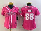 Women's Dallas Cowboys #88 CeeDee Lamb Pink With Patch Cool Base Stitched Baseball Jersey,baseball caps,new era cap wholesale,wholesale hats