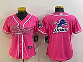 Women's Detroit Lions Pink Team Big Logo With Patch Cool Base Stitched Baseball Jersey,baseball caps,new era cap wholesale,wholesale hats