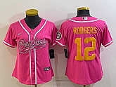 Women's Green Bay Packers #12 Aaron Rodgers Pink Gold With Patch Cool Base Stitched Baseball Jersey,baseball caps,new era cap wholesale,wholesale hats