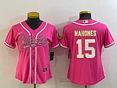 Women's Kansas City Chiefs #15 Patrick Mahomes Pink White With Patch Cool Base Stitched Baseball Jersey,baseball caps,new era cap wholesale,wholesale hats