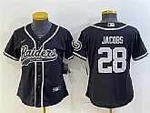 Women's Las Vegas Raiders #28 Josh Jacobs Black With Patch Cool Base Stitched Baseball Jersey,baseball caps,new era cap wholesale,wholesale hats