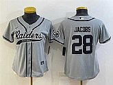 Women's Las Vegas Raiders #28 Josh Jacobs Gray With Patch Cool Base Stitched Baseball Jersey,baseball caps,new era cap wholesale,wholesale hats