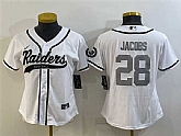 Women's Las Vegas Raiders #28 Josh Jacobs White Silver With Patch Cool Base Stitched Baseball Jersey,baseball caps,new era cap wholesale,wholesale hats