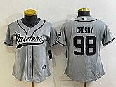 Women's Las Vegas Raiders #98 Maxx Crosby Grey With Patch Cool Base Stitched Baseball Jersey,baseball caps,new era cap wholesale,wholesale hats