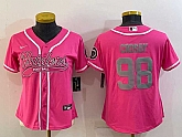 Women's Las Vegas Raiders #98 Maxx Crosby Pink With Patch Cool Base Stitched Baseball Jersey,baseball caps,new era cap wholesale,wholesale hats