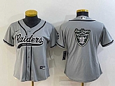 Women's Las Vegas Raiders Grey Team Big Logo With Patch Cool Base Stitched Baseball Jersey,baseball caps,new era cap wholesale,wholesale hats