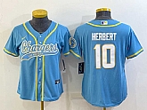 Women's Los Angeles Chargers #10 Justin Herbert Blue With Patch Cool Base Stitched Baseball Jersey,baseball caps,new era cap wholesale,wholesale hats