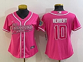 Women's Los Angeles Chargers #10 Justin Herbert Pink With Patch Cool Base Stitched Baseball Jersey,baseball caps,new era cap wholesale,wholesale hats