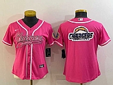 Women's Los Angeles Chargers Pink Team Big Logo With Patch Cool Base Stitched Baseball Jersey,baseball caps,new era cap wholesale,wholesale hats