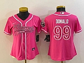 Women's Los Angeles Rams #99 Aaron Donald Pink With Patch Cool Base Stitched Baseball Jersey,baseball caps,new era cap wholesale,wholesale hats