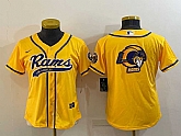Women's Los Angeles Rams Yellow Team Big Logo With Patch Cool Base Stitched Baseball Jersey,baseball caps,new era cap wholesale,wholesale hats