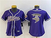 Women's Minnesota Vikings Purple Team Big Logo With Patch Cool Base Stitched Baseball Jersey
