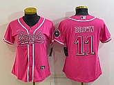 Women's Philadelphia Eagles #11 AJ Brown Pink With Patch Cool Base Stitched Baseball Jersey,baseball caps,new era cap wholesale,wholesale hats