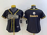 Women's Pittsburgh Steelers Black Team Big Logo With Patch Cool Base Stitched Baseball Jersey,baseball caps,new era cap wholesale,wholesale hats