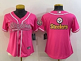 Women's Pittsburgh Steelers Pink Team Big Logo With Patch Cool Base Stitched Baseball Jersey,baseball caps,new era cap wholesale,wholesale hats
