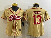 Women's San Francisco 49ers #13 Brock Purdy Gold With Patch Cool Base Stitched Baseball Jersey,baseball caps,new era cap wholesale,wholesale hats