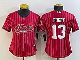 Women's San Francisco 49ers #13 Brock Purdy Red Pinstripe With Patch Cool Base Stitched Baseball Jersey,baseball caps,new era cap wholesale,wholesale hats