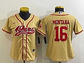 Women's San Francisco 49ers #16 Joe Montana Gold With Patch Cool Base Stitched Baseball Jersey,baseball caps,new era cap wholesale,wholesale hats