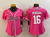 Women's San Francisco 49ers #16 Joe Montana Pink With Patch Cool Base Stitched Baseball Jersey,baseball caps,new era cap wholesale,wholesale hats