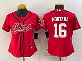 Women's San Francisco 49ers #16 Joe Montana Red With Patch Cool Base Stitched Baseball Jersey,baseball caps,new era cap wholesale,wholesale hats