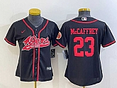 Women's San Francisco 49ers #23 Christian McCaffrey Black With Patch Cool Base Stitched Baseball Jersey,baseball caps,new era cap wholesale,wholesale hats