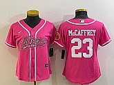 Women's San Francisco 49ers #23 Christian McCaffrey Pink With Patch Cool Base Stitched Baseball Jersey,baseball caps,new era cap wholesale,wholesale hats