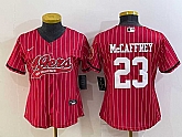 Women's San Francisco 49ers #23 Christian McCaffrey Red Pinstripe With Patch Cool Base Stitched Baseball Jersey,baseball caps,new era cap wholesale,wholesale hats