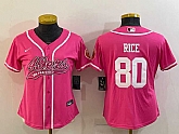 Women's San Francisco 49ers #80 Jerry Rice Pink With Patch Cool Base Stitched Baseball Jersey,baseball caps,new era cap wholesale,wholesale hats