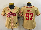 Women's San Francisco 49ers #97 Nick Bosa Gold With Patch Cool Base Stitched Baseball Jersey,baseball caps,new era cap wholesale,wholesale hats