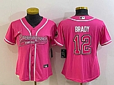 Women's Tampa Bay Buccaneers #12 Tom Brady Pink With Patch Cool Base Stitched Baseball Jersey,baseball caps,new era cap wholesale,wholesale hats