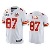 Men & Women & Youth Kansas City Chiefs #87 Travis Kelce White Super Bowl LVII Patch And 4-star C Patch Vapor Untouchable Limited Stitched Jersey