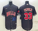 Men's Chicago Bulls #33 Scottie Pippen Number Black With Patch Cool Base Stitched Baseball Jersey,baseball caps,new era cap wholesale,wholesale hats