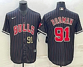 Men's Chicago Bulls #91 Dennis Rodman Number Black With Patch Cool Base Stitched Baseball Jersey
