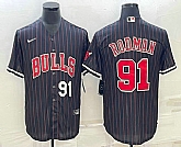 Men's Chicago Bulls #91 Dennis Rodman Number Black With Patch Cool Base Stitched Baseball Jerseys