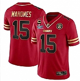 Men's Kansas City Chiefs #15 Patrick Mahomes Red Gold Super Bowl LVII Patch And 4-star C Patch Vapor Untouchable Limited Stitched Jersey,baseball caps,new era cap wholesale,wholesale hats