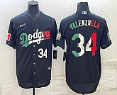 Men's Los Angeles Dodgers #34 Fernando Valenzuela Number Mexico Black Cool Base Stitched Baseball Jersey,baseball caps,new era cap wholesale,wholesale hats