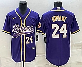 Men's Los Angeles Lakers #24 Kobe Bryant Number Purple With Patch Cool Base Stitched Baseball Jersey,baseball caps,new era cap wholesale,wholesale hats