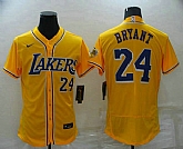 Men's Los Angeles Lakers #24 Kobe Bryant Number Yellow Cool Base Stitched Baseball Jersey,baseball caps,new era cap wholesale,wholesale hats