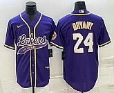 Men's Los Angeles Lakers #24 Kobe Bryant Purple With Patch Cool Base Stitched Baseball Jersey,baseball caps,new era cap wholesale,wholesale hats