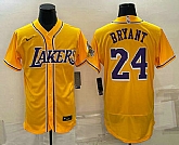 Men's Los Angeles Lakers #24 Kobe Bryant Yellow Cool Base Stitched Baseball Jersey,baseball caps,new era cap wholesale,wholesale hats