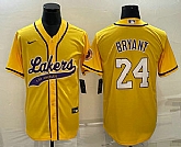Men's Los Angeles Lakers #24 Kobe Bryant Yellow With Patch Cool Base Stitched Baseball Jersey,baseball caps,new era cap wholesale,wholesale hats