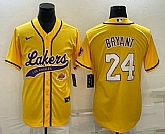 Men's Los Angeles Lakers #24 Kobe Bryant Yellow With Patch Cool Base Stitched Baseball Jerseys,baseball caps,new era cap wholesale,wholesale hats